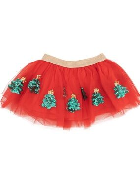 Angel Dear Red Skirt with Teal Sequin Accent and Gold Waistband